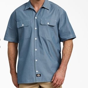 Dickies Chambray Light Blue and White Short Sleeve Shirt